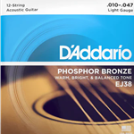 D'Addario EJ38 12-String Phosphor Bronze Acoustic Guitar Strings, Light, 10-47